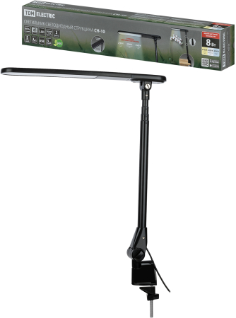 Светильник светодиодный струбцина СН-10, 8 Вт, телескопич., сенс-димм, 2700-6500 К, USB, черный, TDM