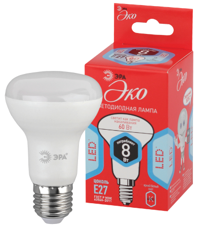 Лампа светодиодная Эра ECO LED R63-8W-840-E27 (диод, рефлектор, 8Вт, нейтр, E27)
