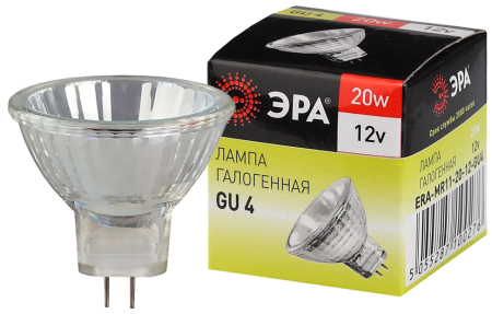 Лампа галогенная GU4-MR11-20W-12V-30CL  ЭРА (галоген, софит, 20Вт, нейтр, GU4)