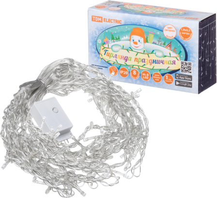 Гирлянда светодиодная "Бахрома" 1,9х0,5 м, 68LED, многоцветн., 8 режимов, 250 В, IP20, TDM