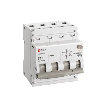 Автоматический выключатель дифференциального тока селективный АВДТ-63N (S) 3P+N 63А 100мА характеристика C тип AC электромеханический 6кА PROXIMA EKF