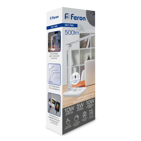 Настольный светодиодный светильник Feron DE1728  25W, 3000-6000К, 100-240V, белый