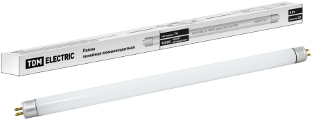 Лампа люминесцентная линейная двухцокольная ЛЛ-16/8 Вт, T5/G5, 4000 К, длина 302,5мм TDM
