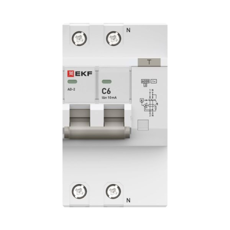 Дифференциальный автомат АД-2 6А/10мА (х-ка C, АС, электронный) 6кА EKF PROxima