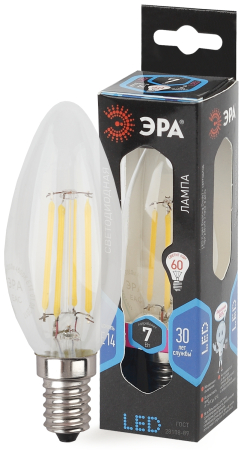 Лампа светодиодная Эра F-LED B35-7W-840-E14 (филамент, свеча, 7Вт, нейтр, E14)