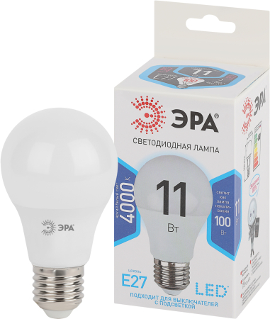 Лампы СВЕТОДИОДНЫЕ СТАНДАРТ LED A60-11W-840-E27  ЭРА (диод, груша, 11Вт, нейтр, E27)