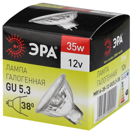 Лампа галогенная GU5.3-MR16-35W-12V-CL  ЭРА (галоген, софит, 35Вт, нейтр, GU5.3)