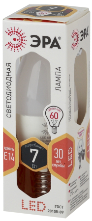 Лампа светодиодная Эра LED B35-7W-827-E14 (диод, свеча, 7Вт, тепл, E14),