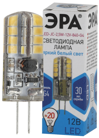 Лампы СВЕТОДИОДНЫЕ СТАНДАРТ LED JC-2,5W-12V-840-G4  ЭРА (диод, капсула, 2,5Вт, нейтр, G4)