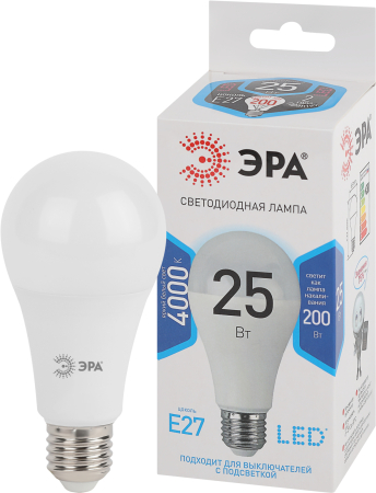 Лампы СВЕТОДИОДНЫЕ СТАНДАРТ LED A65-25W-840-E27  ЭРА (диод, груша, 25Вт, нейтр, E27)
