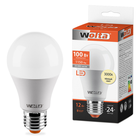 Лампа LED WOLTA A60 12Вт 1150лм Е27 3000К   1/50