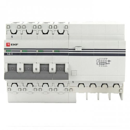 Дифференциальный автомат АД-4 25А/100мА (хар. C, AC, электронный, защита 270В) 4,5кА EKF PROxima