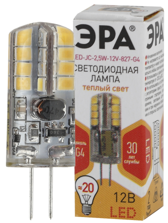 Лампы СВЕТОДИОДНЫЕ СТАНДАРТ LED JC-2,5W-12V-827-G4  ЭРА (диод, капсула, 2,5Вт, тепл, G4)