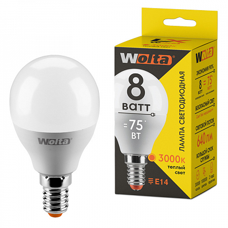 Лампа LED WOLTA G45 8Вт 640лм Е14 3000К    1/50