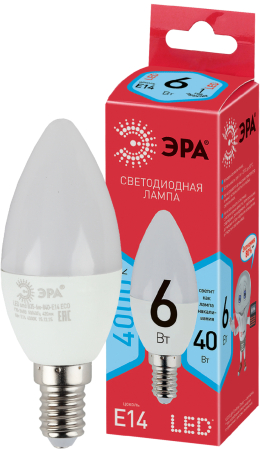 LED B35-6W-840-E14 R  Лампочка светодиодная ЭРА RED LINE LED B35-6W-840-E14 R E14 / Е14 6 Вт свеча нейтральный белый свет