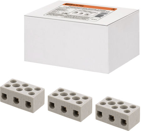 Керамический блок зажимов 10 Ампер 3 пары контактов с крепежным отверстием TDM