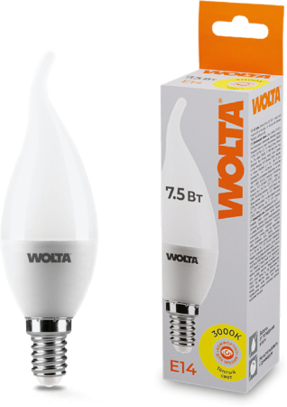 Лампа LED WOLTA св н/в CD37 7.5Вт 625лм Е14 3000К  1/50