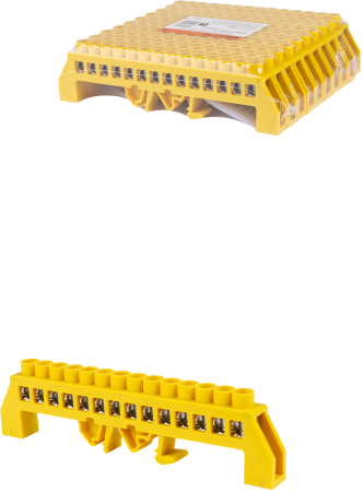 Шина "PE" "земля" в желтом изоляторе на DIN-рейку 8x12мм 14 групп TDM