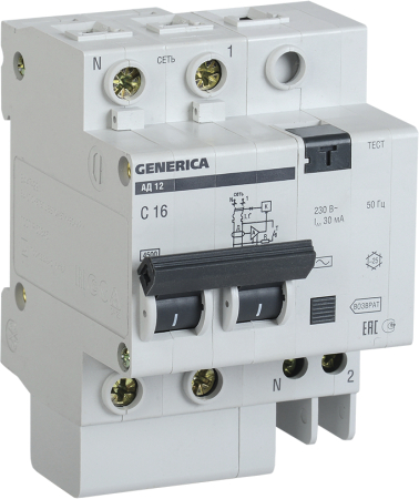 Диф. автомат АД12 2Р 25А 30мА GENERICA