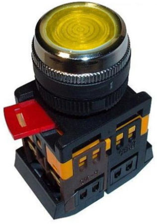 Кнопка ABLFS-22 желтый d22мм неон/240В 1з+1р IEK