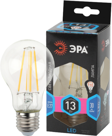 F-LED A60-13W-840-E27 ЭРА (филамент, груша, 13Вт, нейтр., Е27) (10/100/1500)