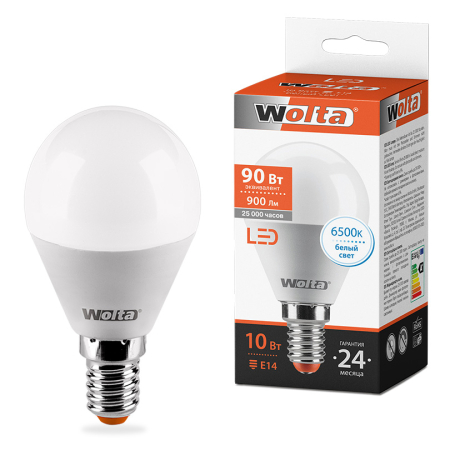 Лампа LED WOLTA G45 10Вт 900лм Е14 6500К   1/50