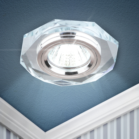 Светильник DK5 СH/SL  ЭРА декор стекло многогранник MR16,12V/220V, 50W, GU5,3 зеркальный/хром