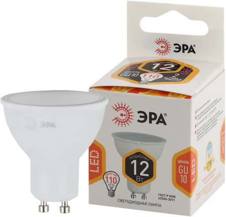 Лампы СВЕТОДИОДНЫЕ LED MR16-12W-827-GU10  ЭРА (диод, софит, 12Вт, тепл, GU10)