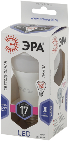 Лампы СВЕТОДИОДНЫЕ СТАНДАРТ LED A60-17W-860-E27  ЭРА (диод, груша, 17Вт, хол, E27),