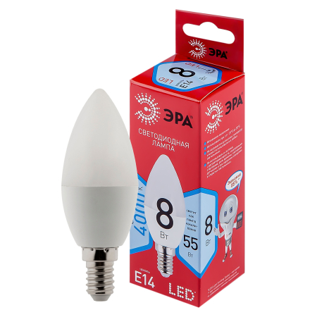 LED B35-8W-840-E14 R ЭРА (диод, свеча, 8Вт, нейтр, E14)