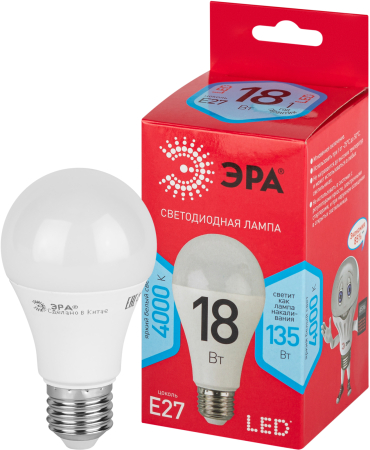 LED A65-18W-840-E27 R  Лампочка светодиодная ЭРА RED LINE LED A65-18W-840-E27 R Е27 / E27 18 Вт груша нейтральный белый свeт