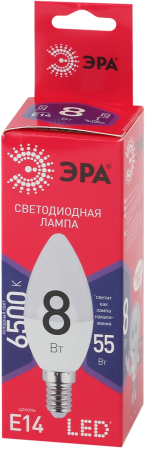 LED B35-8W-865-E14 R ЭРА (диод, свеча, 8Вт, хол, E14) (10/100/3500)