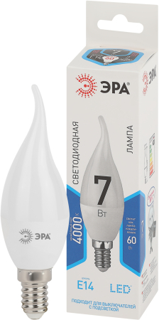 Лампа светодиодная Эра LED BXS-7W-840-E14 (диод, свеча на ветру, 7Вт, нейтр, E14)