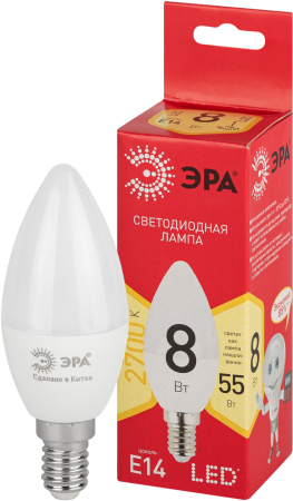 Лампочка светодиодная ЭРА RED LINE LED B35-8W-827-E14 R Е14 / E14 8 Вт свеча теплый белый свет