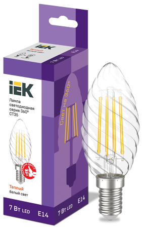 Лампа LED CT35 свеча вит. 7Вт 230В 3000К E14 серия 360° IEK