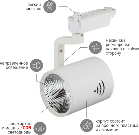 Светильник TR1 - 30 WH Трековый  ЭРА 30Вт белый COB