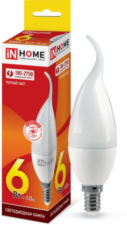 Лампа светодиодная LED-СВЕЧА НА ВЕТРУ-VC 6Вт 230В Е14 3000К 540Лм IN HOME