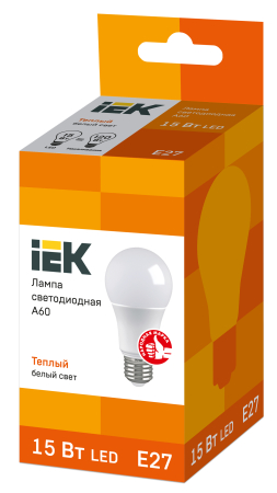 Лампа LED A60 шар 15Вт 230В 3000К E27 IEK