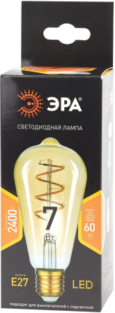 F-LED ST64-7W-824-E27 spiral gold ЭРА (филамент, спир зол, 7Вт, тепл, E27) (20/960)