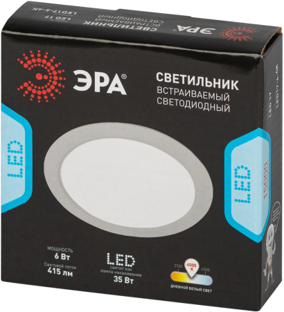 LED 17-6-4K  Светильник светодиодный встраиваемый ЭРА LED 17-6-4K круглый 6Вт 4000К