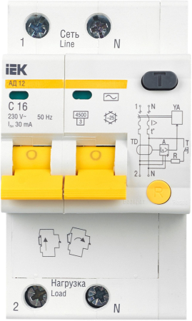 Диф. автомат АД12 2Р 16А 30мА IEK
