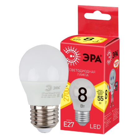 LED P45-8W-827-E27 R  Лампочка светодиодная ЭРА RED LINE LED P45-8W-827-E27 R Е27 / E27 8 Вт шар теплый белый свет