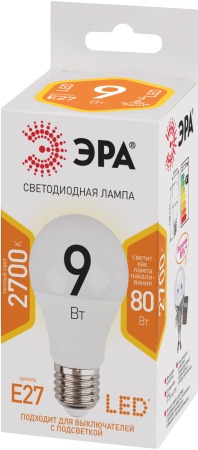 Лампы СВЕТОДИОДНЫЕ СТАНДАРТ LED A60-9W-827-E27  ЭРА (диод, груша, 9Вт, тепл, E27)