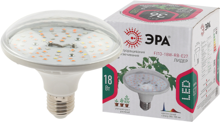 Фитолампа для растений светодиодная ЭРА FITO-18W-RB-E27 красно-синего спектра 18 ВТ Е27