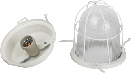 НСП 02-100-003  Светильник ЭРА  НСП 02-100-003 с решеткой Желудь сталь стекло IP54 E27 max 100Вт 170х300 белый