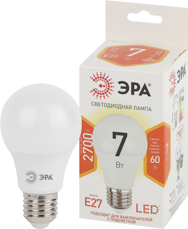 Лампы СВЕТОДИОДНЫЕ СТАНДАРТ LED A60-7W-827-E27  ЭРА (диод, груша, 7Вт, тепл, E27)