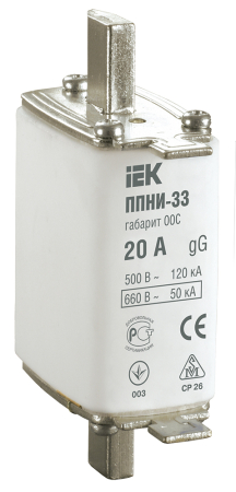 Плавкая вставка предохранителя ППНИ-33, габарит 00С, 20А IEK