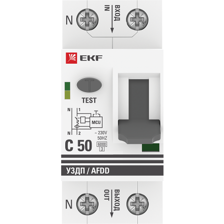 Устройство защиты от дугового пробоя (УЗДП) с автоматическим выключателем 1P+N 50А (C) 6кА EKF PROxi