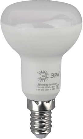 Лампа светодиодная Эра LED R50-6W-827-E14 (диод, рефлектор, 6Вт, тепл, E14)
