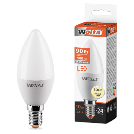 Лампа LED WOLTA C37 10Вт 900лм Е14 3000К   1/50